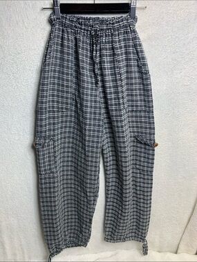 Black & White Plaid Drawstring Cargo Pants